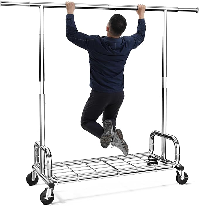 HOKEEPER Clothing Racks Heavy Duty Clothes Rack Adjustable Garment Rack for Hanging Clothes, Portable Coat Rack with Lockable Wheels, for Bedroom, Laundry, Balcony, Living Room 68.89''H*70.86''W*20"D