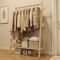 Solid Wood Clothing Rack, Rolling Clothes Rack for Hanging Clothes, Garment Rack with Shelves Load 350 Lbs, Portable Closet Organizer on Wheels for Hanging Clothes (Natural)
