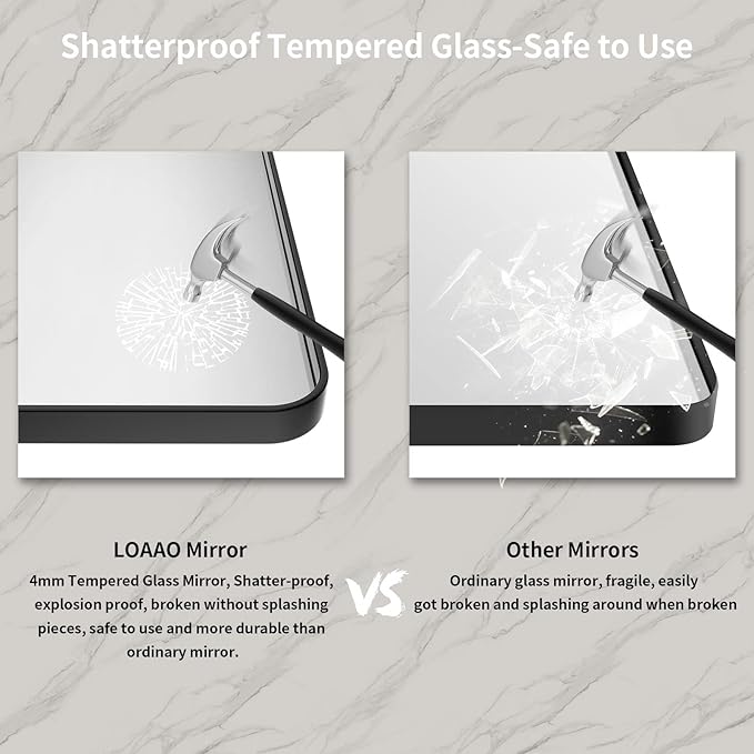 LOAAO 30X36 Inch Black Metal Framed Bathroom Mirror for Wall, Matte Black Bathroom Vanity Mirror Farmhouse, Anti-Rust, Tempered Glass, Hangs Horizontally or Vertically