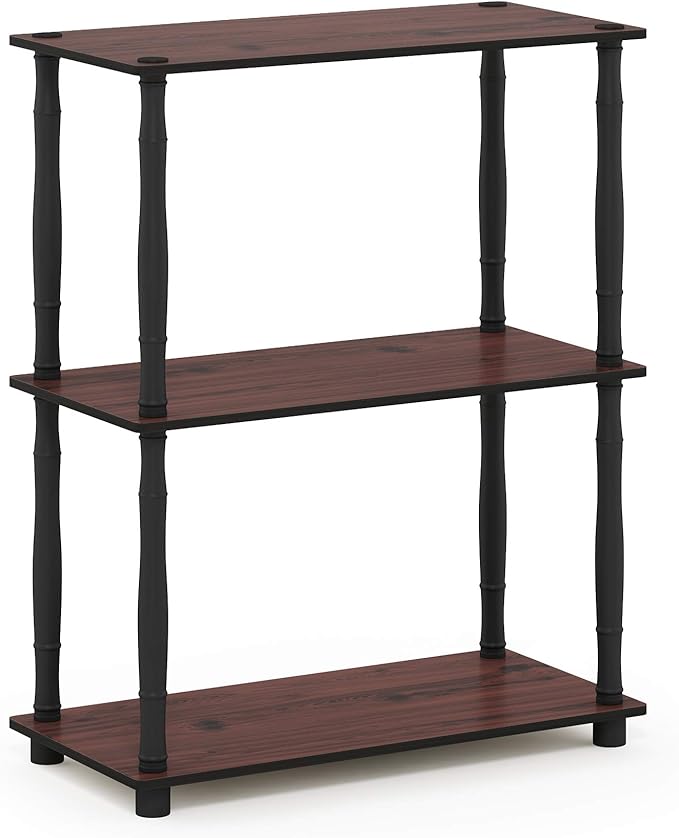 Furinno Turn-N-Tube 3-Tier Compact Multipurpose Shelf Display Rack with Classic Tube, Dark Cherry/Black