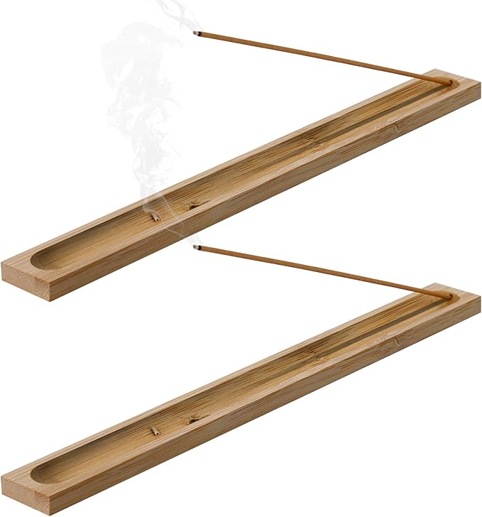 2 Pieces Natural Bamboo Incense Stick Holder Home Incent Burner with Ash Catcher