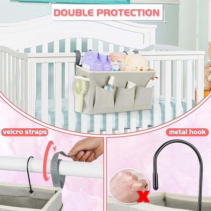 Loghot Bedside Caddy/Bedside Storage Bag Hanging Organizer for Bunk and Hospital Beds,Dorm Rooms Bed Rails,Can be Placed Glasses,Books,Mobile Phones,Keys (New Grey)