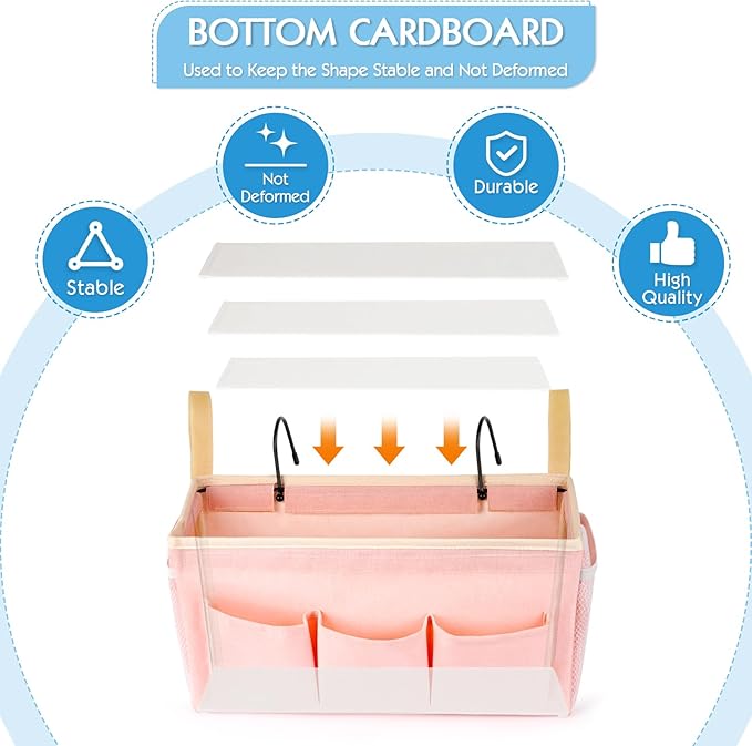 Bedside Storage Caddy/Bedside Hanging Storage Bag for Headboards Bunk Beds Dorm Rooms Book Phone Magazine Holder (New Pink)