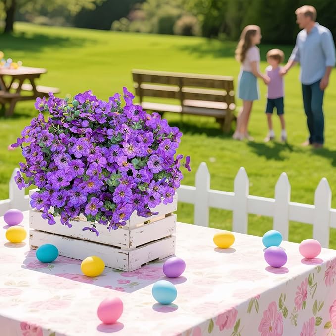 Artificial Flowers Outdoor UV Resistant Fake Plants, 12 Bundles Silk Daisy in Pots for Porch Patio Garden, Faux Potted Home Decor for Outside (Purple)
