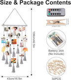 Homecor Hanging Photo Display Wall Decor, Gray Macrame Wall Hanging Boho Room Decor, Picture Frame Collage Board with Remote Light 30 Clips, Bedroom Home Decor, Christmas Mom Grandma Teen Girl Gifts