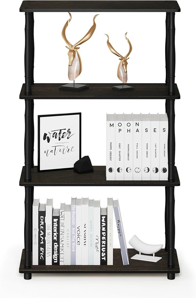Furinno Turn-N-Tube 4-Tier Multipurpose Shelf Display Rack, Classic Tubes, Espresso/Black