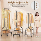 EAGMAK Heavy Duty Clothes Rack Load 556 LBS, Rolling Clothing Rack With Shelves, Height Adjustable Metal Clothes Hanger with Wheels Portable Wardrobe Organizer Garment Rod for Hanging Clothes (Black)