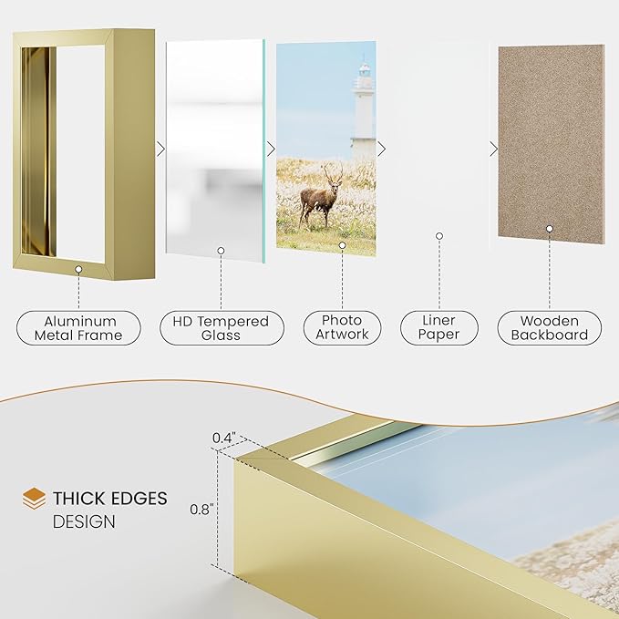 9x11 Aluminum Metal Picture Frame,Tempered Glass Gold Photo Frame 9x11 for Family Photo,Posters,Art,Document to Wall Mount Horizontally or Vertically
