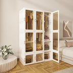ANTBOX Portable Wardrobe Closet Storage Organizer for Clothes,Transparent Door Panels,Suitable for Living Room, Bedroom,Plastic Wardrobe with Magnetic Door and Easy Assembly (3 Hanging Rod)