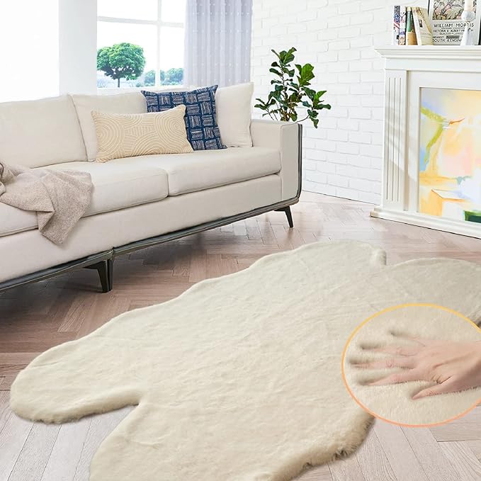 Light Brown Beige Fluffy Faux Fur Rugs for Bedroom Washable Furry Rug for Living Room Indoor Sheepskin Area Rugs 4x6 Nursery Rug