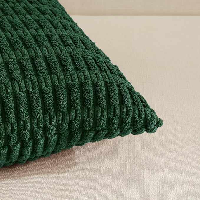 Fancy Homi 4 Packs Decorative Throw Pillow Covers for Living Room Couch Bed, Modern Farmhouse Boho Home Décor Accent Cushion Case, 24" x 24", Dark Green