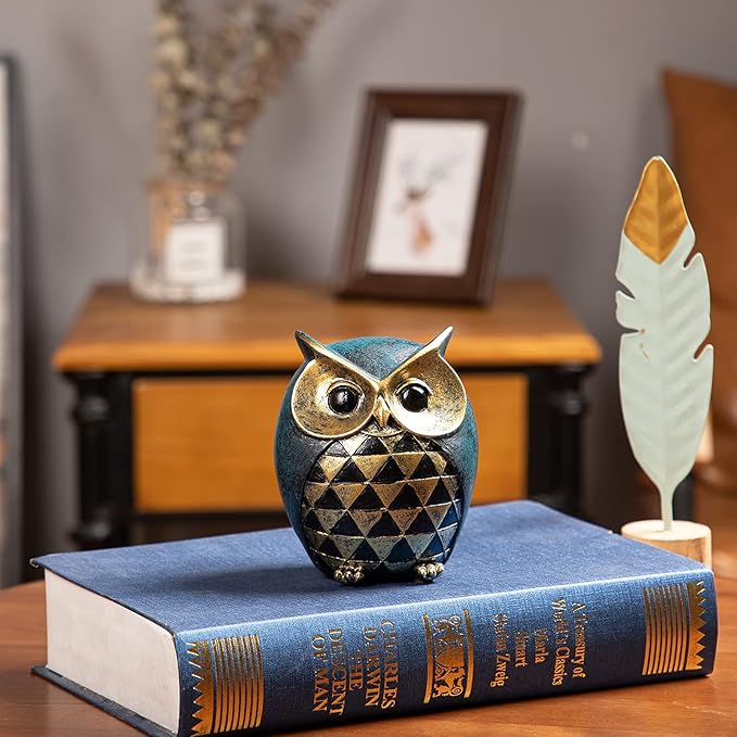 Leekung Owl Statue Home Decor - Owl Figurines for Bookshelf, Bedroom, Living Room, Office & TV Stand Decorations - Animal Sculptures Gift for Bird Lovers