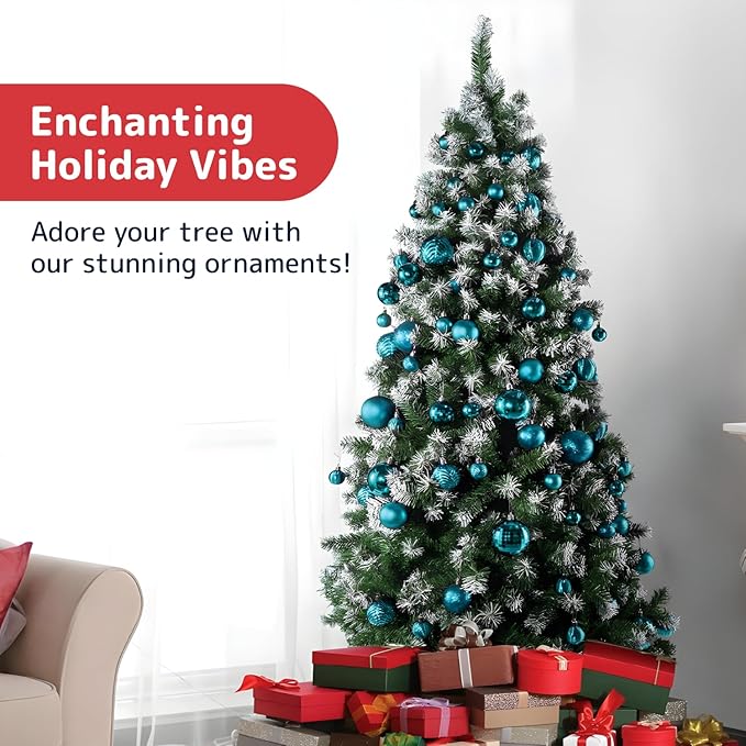 Prextex 36 Piece Christmas Ornaments Set - Acid Blue Christmas Tree Decorations - Shatterproof Ball Ornaments in Small, Medium, and Large Sizes - Durable Holiday Decor for Indoor and Outdoor Use