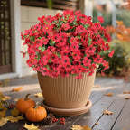 Artificial Flowers Outdoors UV Resistant Fake Plants, 12 Bundles Silk Daisy in Pots for Porch Patio Garden, Faux Potted Home Decor for Outside (Red)