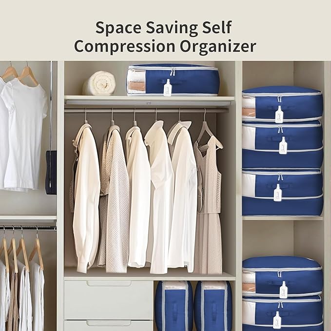 DIMJ Comforter Storage Bag - 110L Ultra Space Saving Self Compression Organize 6 Pack for Duvet, Pillow, Bedding, Blanket Storage Organizer Nylon Compression Bags