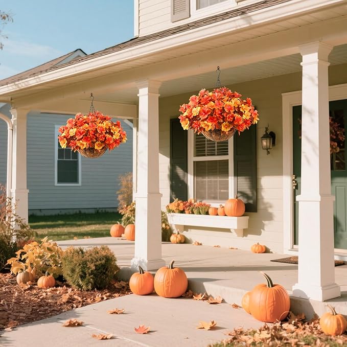 Artificial Fake Fall Flowers for Outdoor Decor 8 Bundles UV Resistant Artificial Plants Outdoor Look Real Faux Silk Autumn Flowers for Porch Planters Garden Yard Decorations