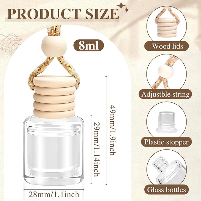 AROIC 4 Pack Car Air Freshener Hanging, Wooden Lid Essential Oil Air Freshener Hanging Car Diffuser, Natural Slow-Release Aroma for Auto Interior, Long-Lasting Fragrance Alternative to Spray Perfumes