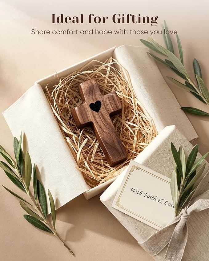 3-Pack Wooden Cross Fidget, Handmade Pocket Wood Crosses, Cross My Heart | Encouragement Gift, Relieve Anxiety for Yourself, Inspirational Easter Gift for Christian Faith, Prayer, Father Day Gifts