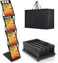 Literature Catalog Rack, Foldable Magazine Brochure Display Stand, Magazine Floor-Standing with Portable Oxford Bag, for Office Store and Exhibition Trade Show (4 Pockets, Black)