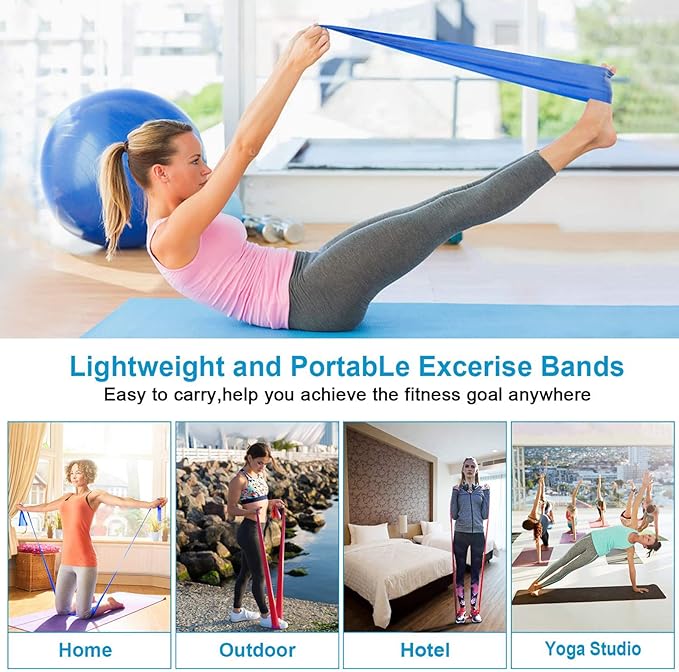 Resistance Bands Set, 3 Pack Professional Latex Elastic Bands for Home or Gym Upper & Lower Body Exercise, Physical Therapy, Strength Training, Yoga, Pilates, Rehab, Blue & Purple & Pink