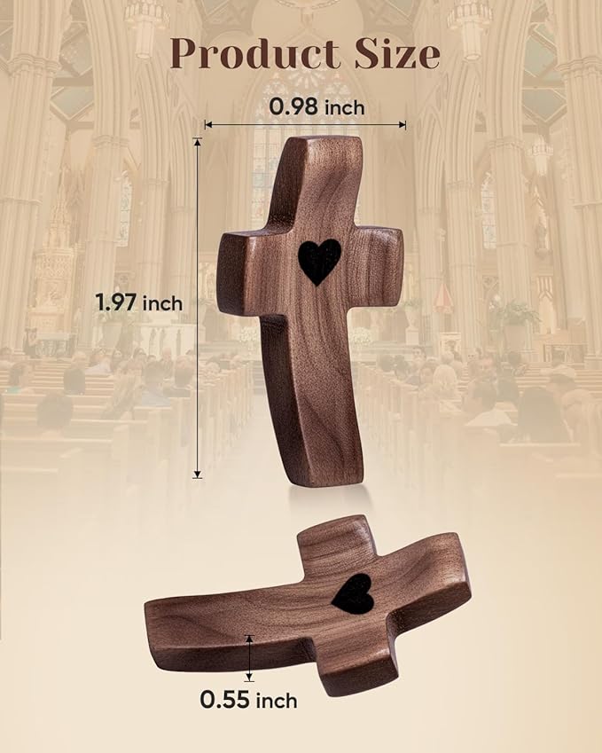 50-Pack Wooden Cross Fidget, Handmade Pocket Wood Crosses, Cross My Heart | Encouragement Gift, Relieve Anxiety for Yourself, Inspirational Easter Gift for Christian Faith, Prayer, Father Day Gifts
