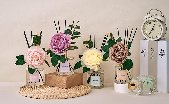 Cocorrina Reed Diffuser Set, Flower Reed Diffuser Black Forest 6.7 oz, Scented Diffuser with Sticks Home Fragrance Essential Oil for Bathroom Shelf Decor, Living Room, Large Room, 1pack