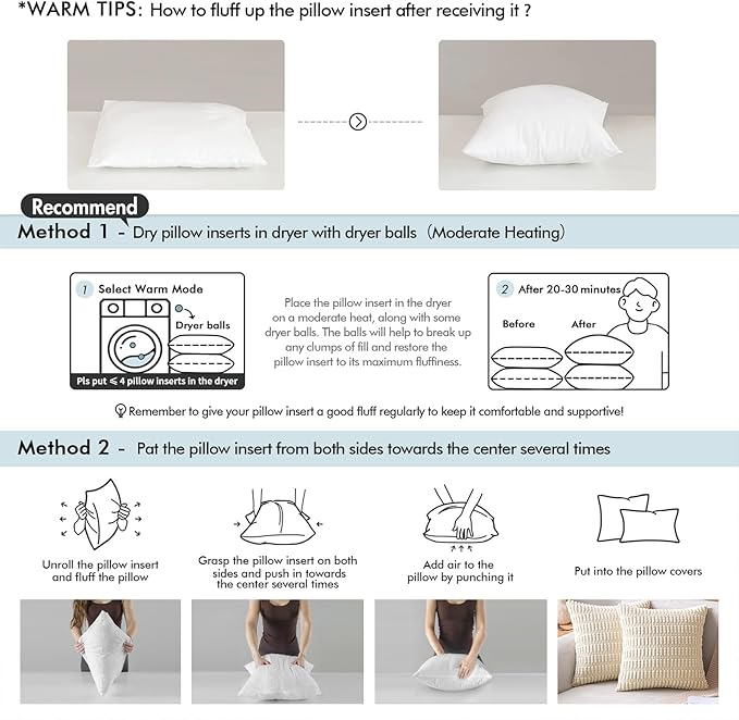 MIULEE Throw Pillows Inserts, Pack of 2 16x24 Inch 100% Virgin Fiber Filling Bed Couch Pillows