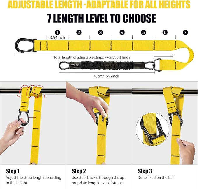 Pull Up Assistance Bands 260lbs, Heavy Pull Up Bands Resistance Bands for Pull Ups Working Out with Feet Rest, Pull Up Bar Bands Assistance Bands Strength Training Workout Equipment, Height Adjustable