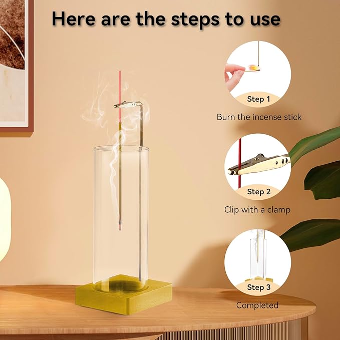 1 Pack Incense Holder for Sticks, Insence-Stick Holder Ash Catcher with Removable Glass [Anti-Ash Flying], Mess-Free Incense Burner Holder, Perfect for Meditation Yoga Relaxation,Home Decor(Gold Base)