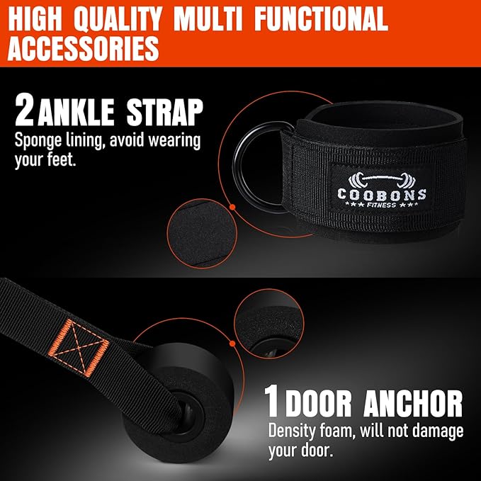 Resistance Bands with Handles, 175lb Exercise Bands for Working Out, Fitness Bands, Workout Bands with Door Anchor and Ankle Straps, Physical Therapy, Yoga, Strength Training Home Gym Equipment