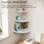 White Corner Shelf, Wall Mount Natural Oak Wood Floating Corner Wall Shelf Round End Small Corner Nightstand Plant Shelf for Bedroom, Kitchen, Living Room 14inch