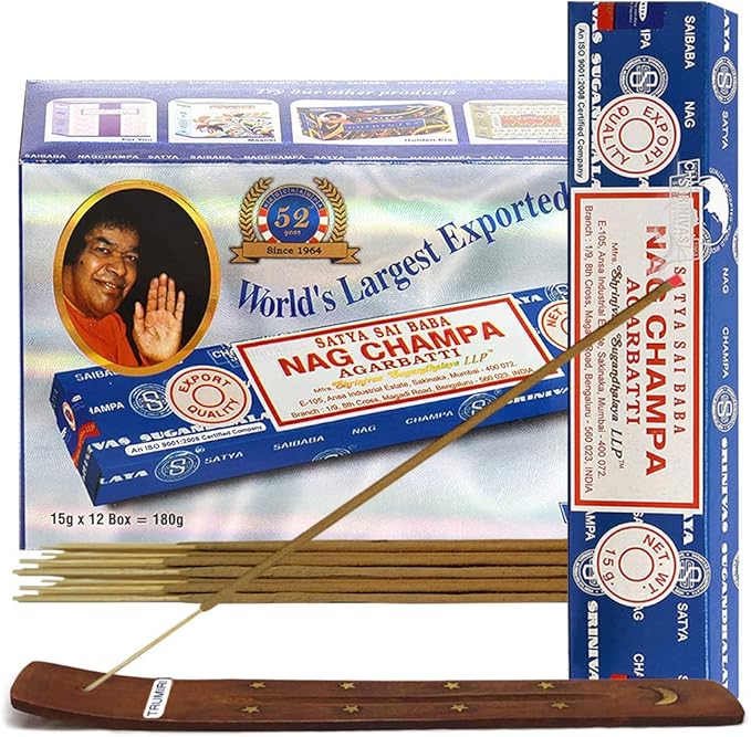 Nag Champa Incense Sticks 15g x 12 and Incense Stick Holder Bundle