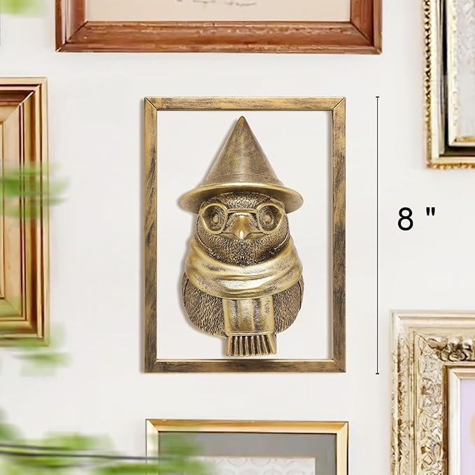 Newinhome Animal Heads Wall Decor (Includes Metal Frame) Resin Animals Sculptures Head Wall Hanging Decoration Gold vintage Wall Sculpture for Living Room Bedroom Office (Penguin)