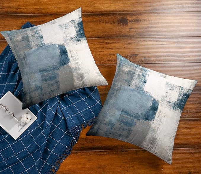 Grey Blue Abstract Art Artwork Pillow Cover, Gallery Modern Decorative Throw Pillows Cushion Cover for Bedroom Sofa Living Room 16 x 16 Inch Set of 2