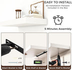 Venusmiles Floating Shelves for Wall, 36 Inch Wide x 12 Inch Deep Floating Shelves, Long Wood Floating Wall Shelf Shelves for Living Room Bathroom Bedroom Kitchen Home - (White, 36" W x 12" D x 2" H)