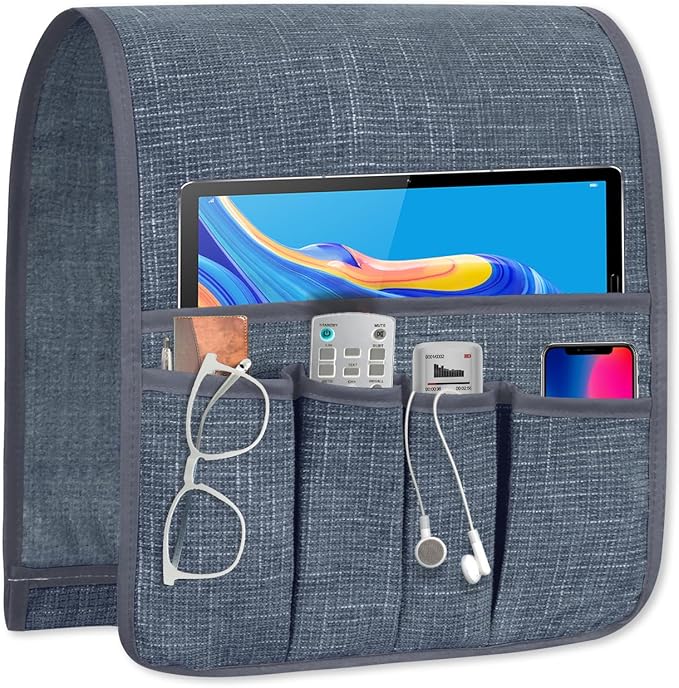 Couch Armrest Remote Control Holder, Couch Caddy Gifts for Seniors Bed Caddy Tv Remote Holder with 5 Pockets for Key Glasses Phone Magazine Holders