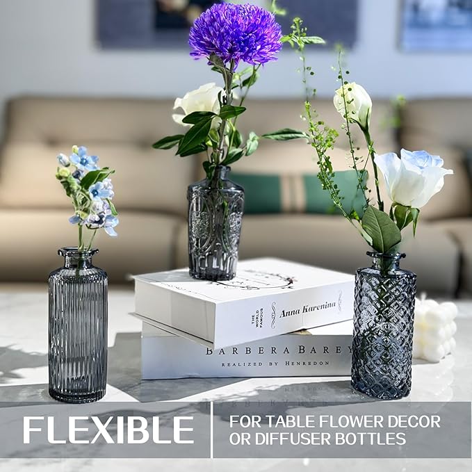Mini Bud Vases As Wedding Centerpieces for Tables,Clear Bud Vases for Flowers,Small Flower Vases Suitable for Birthday Party,Anniversary,Wedding Reception,Baby Shower (Black, 24PCS)