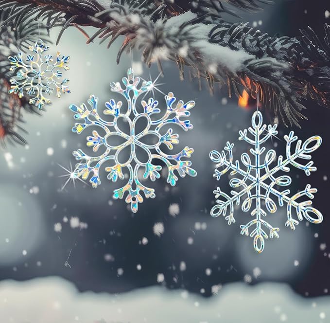 36 Pack Christmas Ornaments Snowflakes Decorations - Iridescent Plastic Snowflakes Hanging Decorations for Winter Holiday Christmas Birthday Party Decoration Supplies