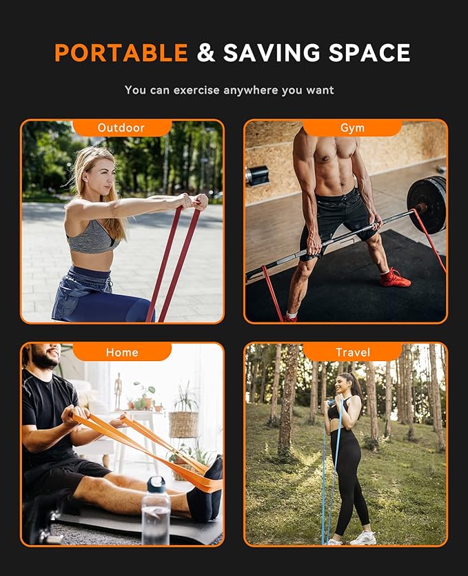 SUNPOW Pull Up Assistance Bands - Set of 5 Resistance Heavy Duty Workout Exercise Stretch Fitness Bands Assist Set for Body, Instruction Guide and Carry Bag Included