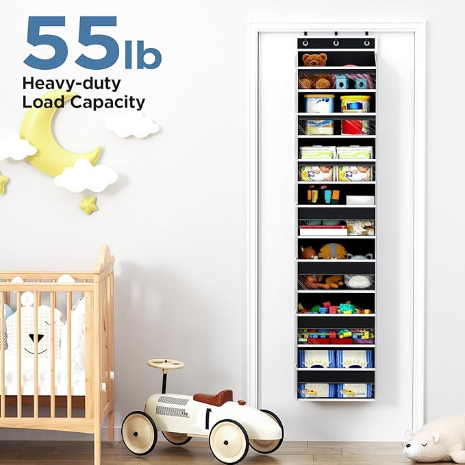 Over The Door Organizer, 7 Tier Door Hanging Organizers with 7 Large Pockets 12 Side Pockets, Behind Door Storage Hanging Shelves for Closet Bathroom Bedroom Nursery