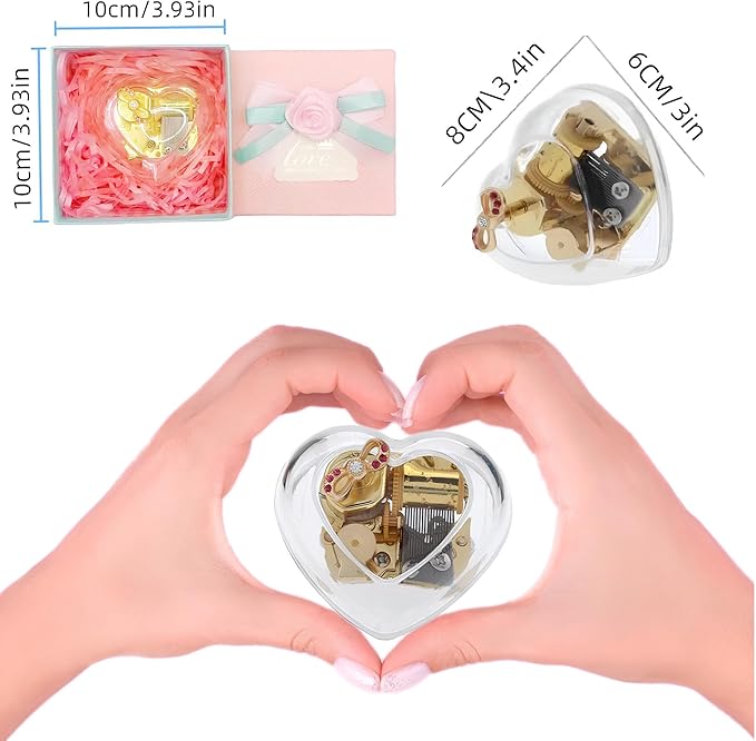 Heart Shaped Acrylic Clear Music Box,Wind Up Musical Box Gift for Girls,Women,Granddaughter,Babies,Perfect for Anniversary,Birthday,Valentine's Day,Christmas,Melody: You are My Sunshine