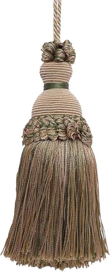DÉCOPRO Beautiful Hand-Crafted 5" (12.5cm) Key Tassel, 3 1/2" (8.5cm) Loop # IKTJ, Beige Khaki Green #4567 (Khaki Green, Dark Beige) Set of 10