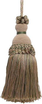 DÉCOPRO Beautiful Hand-Crafted 5" (12.5cm) Key Tassel, 3 1/2" (8.5cm) Loop # IKTJ, Beige Khaki Green #4567 (Khaki Green, Dark Beige) Set of 4