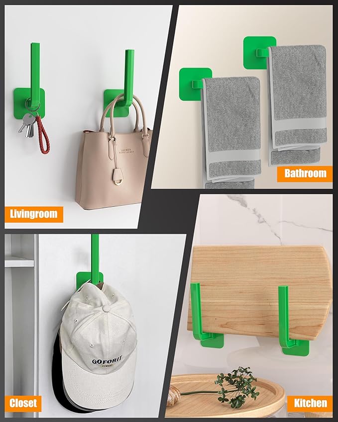 Multi-Purpose Hat Organizer (4-Pack), Strong Adhesive Hat Hooks for Wall, Two Mounting Options, Green