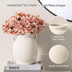 Ceramic Flower Vase 7.6 inch Farmhouse Rustic Vase Decorative Pottery Terracotta Vases for Home Decor Table Mantle Fireplace Living Room Bathroom Wedding Centerpiece (White-Upgraded)