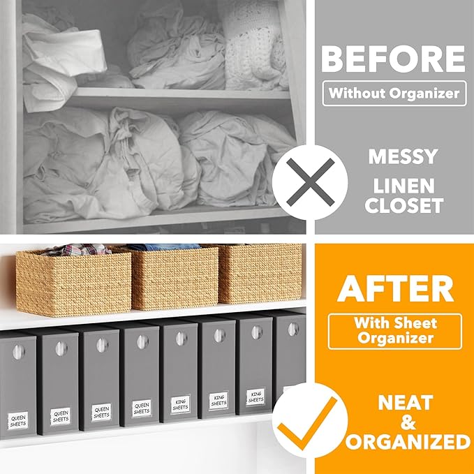 SpaceAid 10 Pack Bed Sheet Organizers and Storage, Foldable Sheet Organizer for Linen Closet, Sheets Set Folder Keeper with Window XL (Queen & King Size) Organizing Bedding Container, Gray