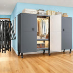 Heavy Duty Portable Closet with Cover Magnetic Doors, Metal Rolling Clothes Rack Heavy Duty 1500LBS, Foldable Clothing Rack, Garment Racks for Bedroom/LivingRoom/Rental (KT Grey, 59.05in)