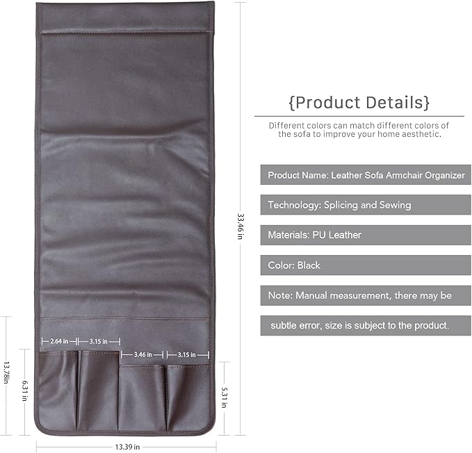 PU Leather Sofa Armrest Organizer, Armchair Magazine Holders, Waterproof Remote Holder for Recliner Couch with 1 Large Pocket, 4 Small Pockets for Magazine, Remote, Phone, Ipad, Books (brown)
