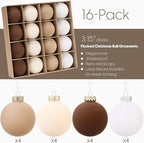 Sea Team 16-Pack Flocked Velvet Christmas Tree Ball Ornaments Set, Decorative Hanging Baubles, Shatterproof Plastic Decorations for Xmas Tree, Wreath, Garland, 80mm/3.15 Inches, Baking Time