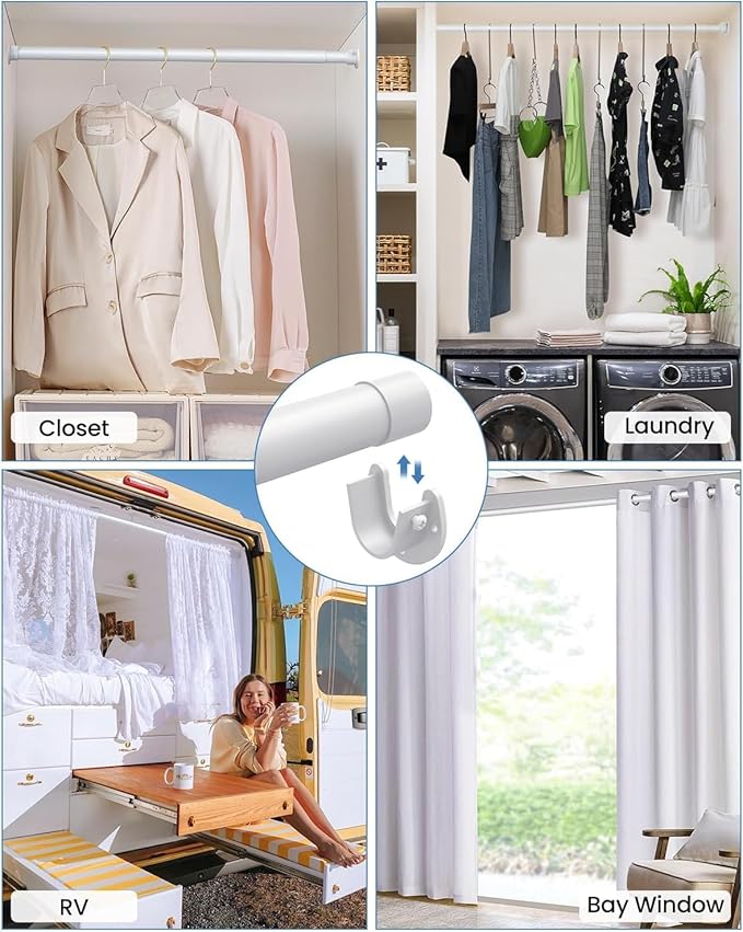 3 PACK Closet Rods for Hanging Clothes, 17 to 28 Inches Stepless Adjustable Metal Closet Rod, 1.3 Inches Heavy Duty Clothes Hanging Rod for Closet Wardrobes Laundry RV, White